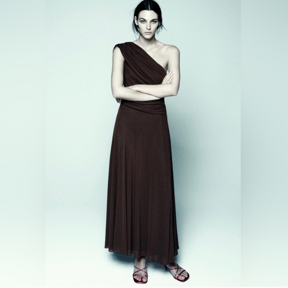 Zara * Maxi Dress Gown Brown Size M - Picture 11 of 12